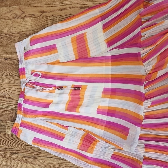 (XL) Roxy High Low Hem Romantic Bohemian Vacation Caribbean Ruffled Color Block - Picture 5 of 11